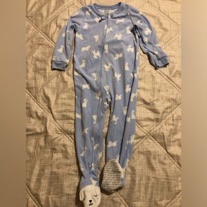 Carter's Light Blue Fleece Footie with Bear Pattern
